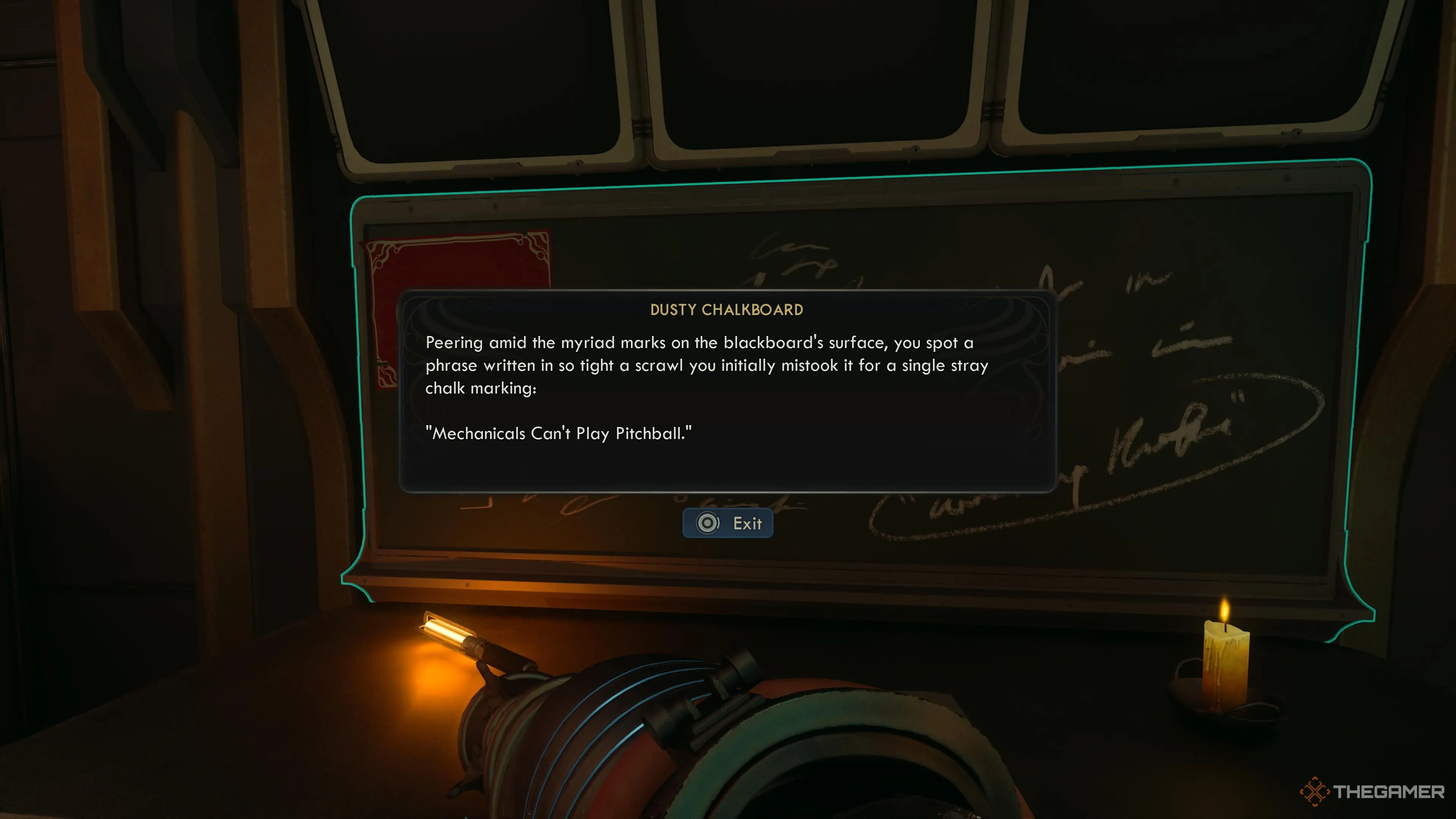 Bảng phấn với thông điệp tại Oculus Collating Post trong The Outer Worlds 2.