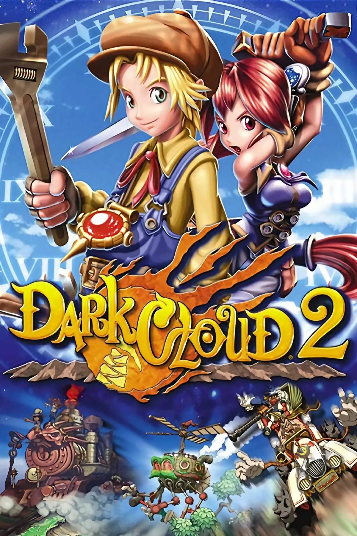 Bìa Dark Cloud 2 với phong cách nghệ thuật anime và hành trình khám phá dungeon