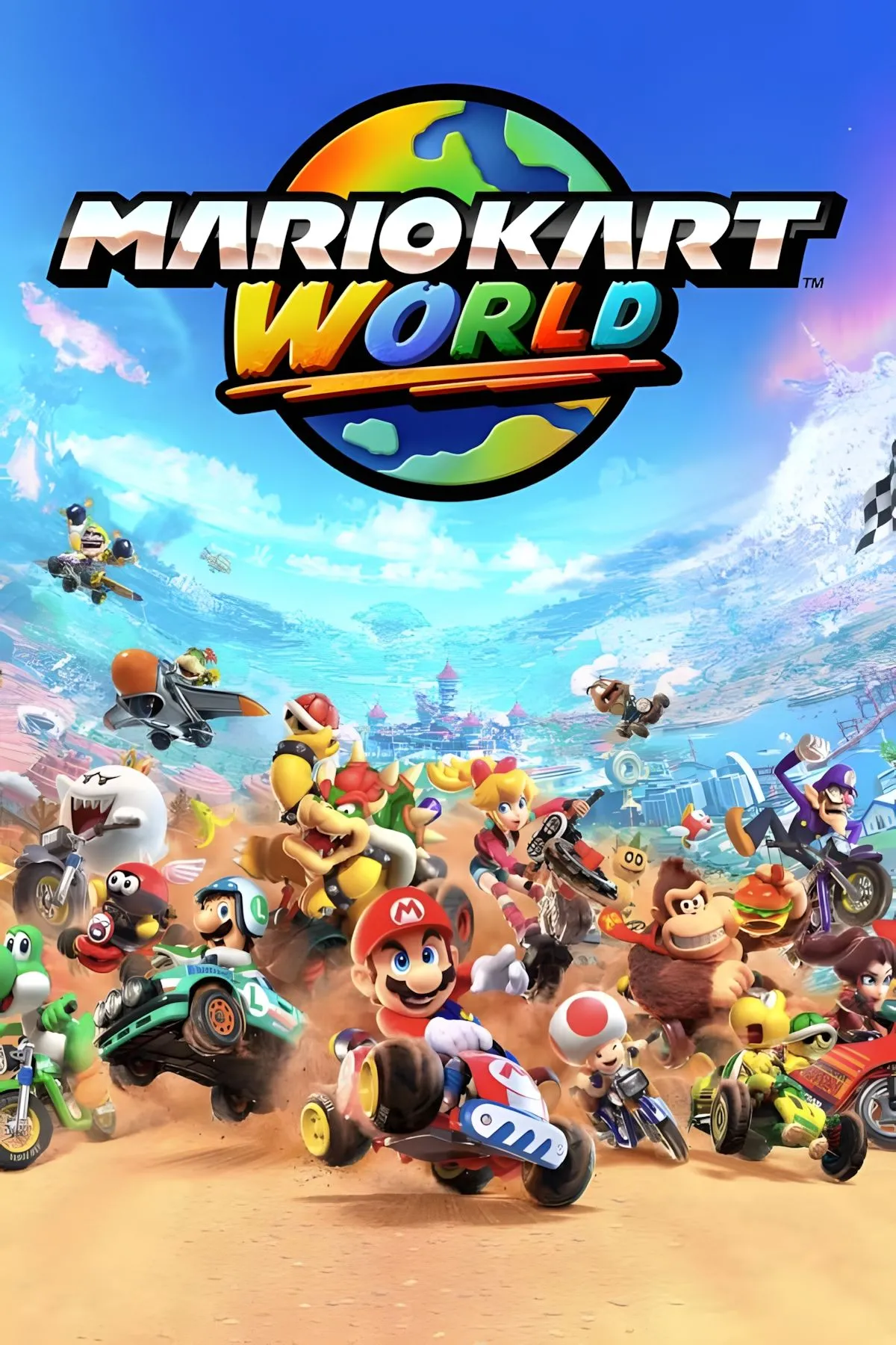 Bìa Mario Kart World với phong cách mở thế giới trên Switch 2