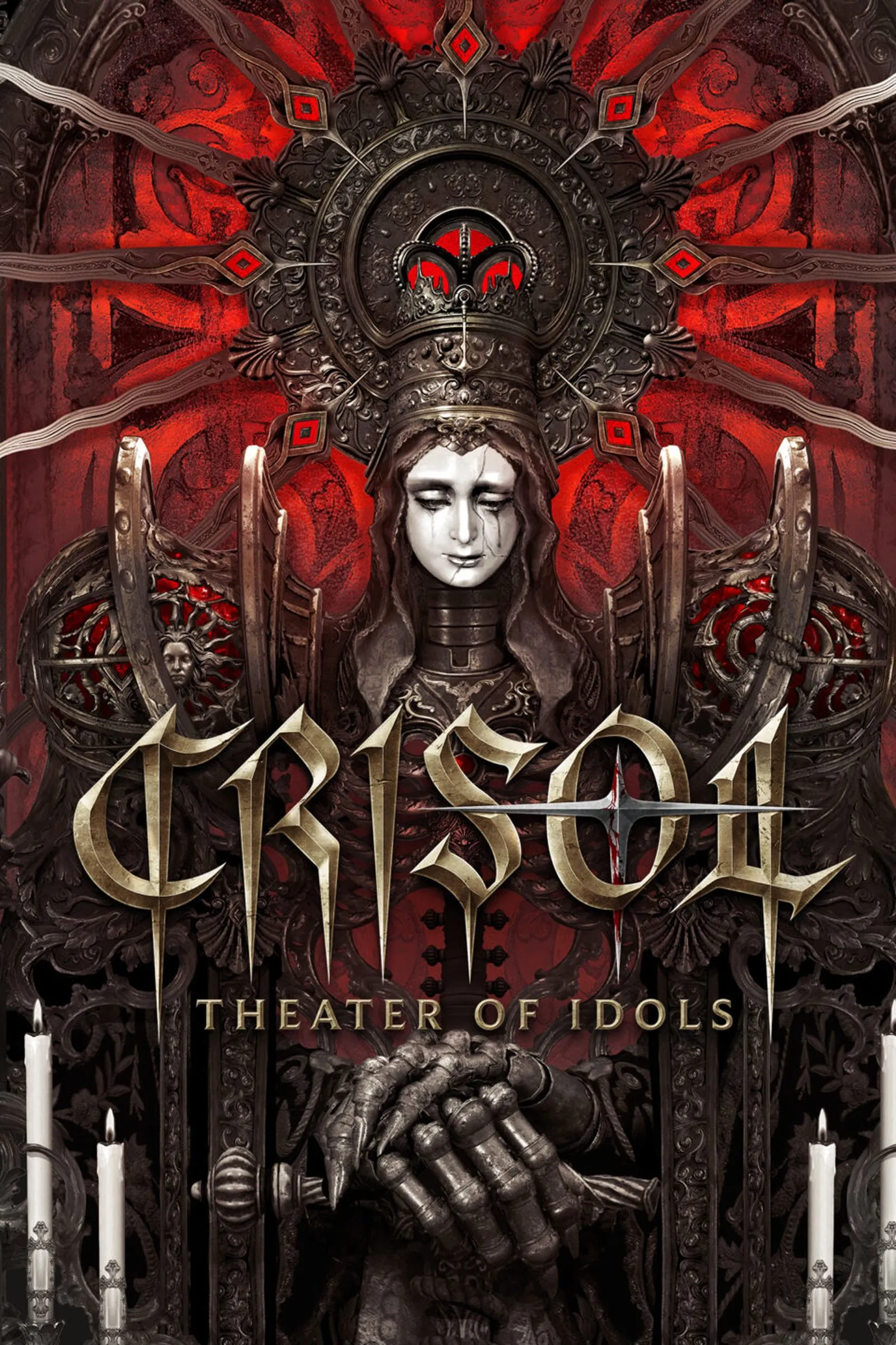 Bìa quảng bá Crisol: Theater of Idols với tông màu u tối, gợi cảm giác sân khấu ma mị