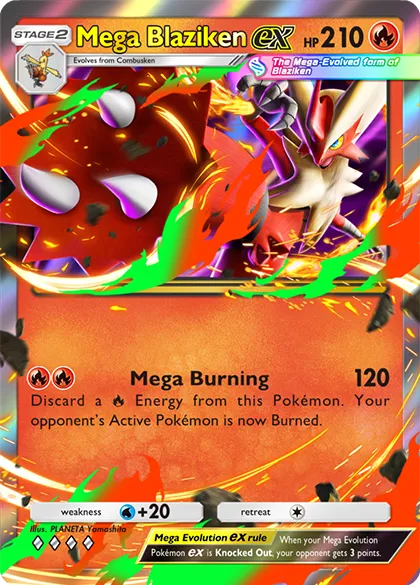 Blaziken Mega ex với hiệu ứng lửa đặc trưng trong Mega Rising