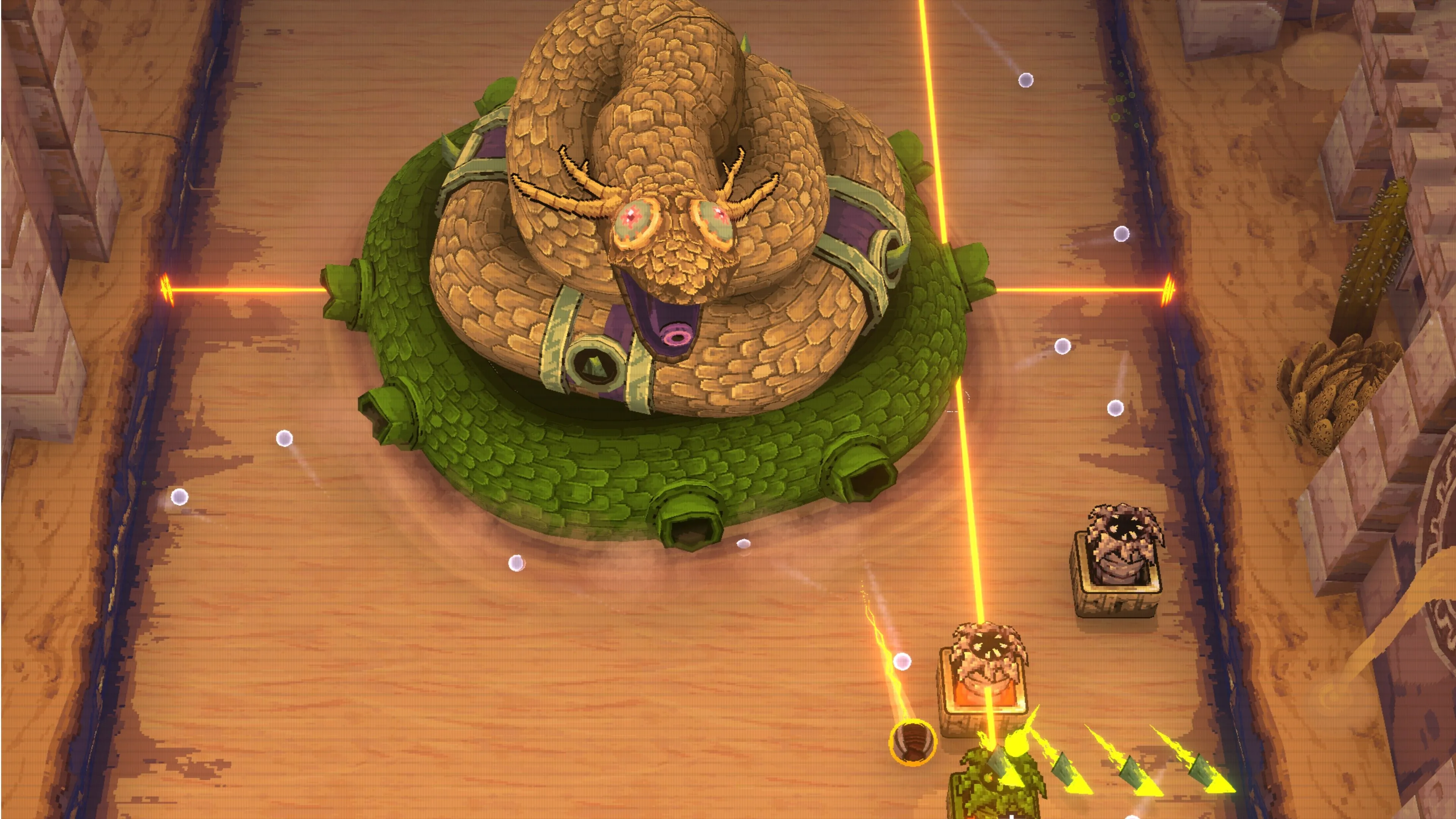 Boss rắn với pattern bullet hell trong Ball x Pit, thể hiện độ thử thách của từng màn