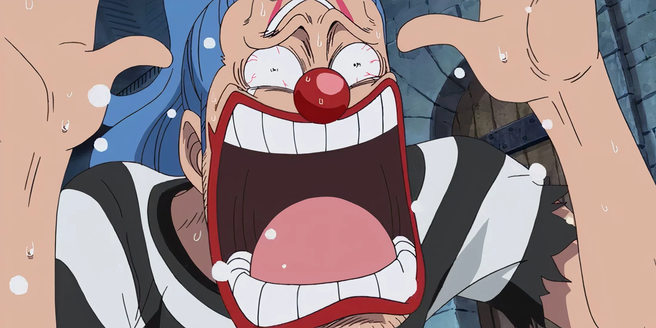 Buggy trong trang phục đặc trưng, thể hiện phong cách hài hước đồng thời là lãnh đạo Cross Guild