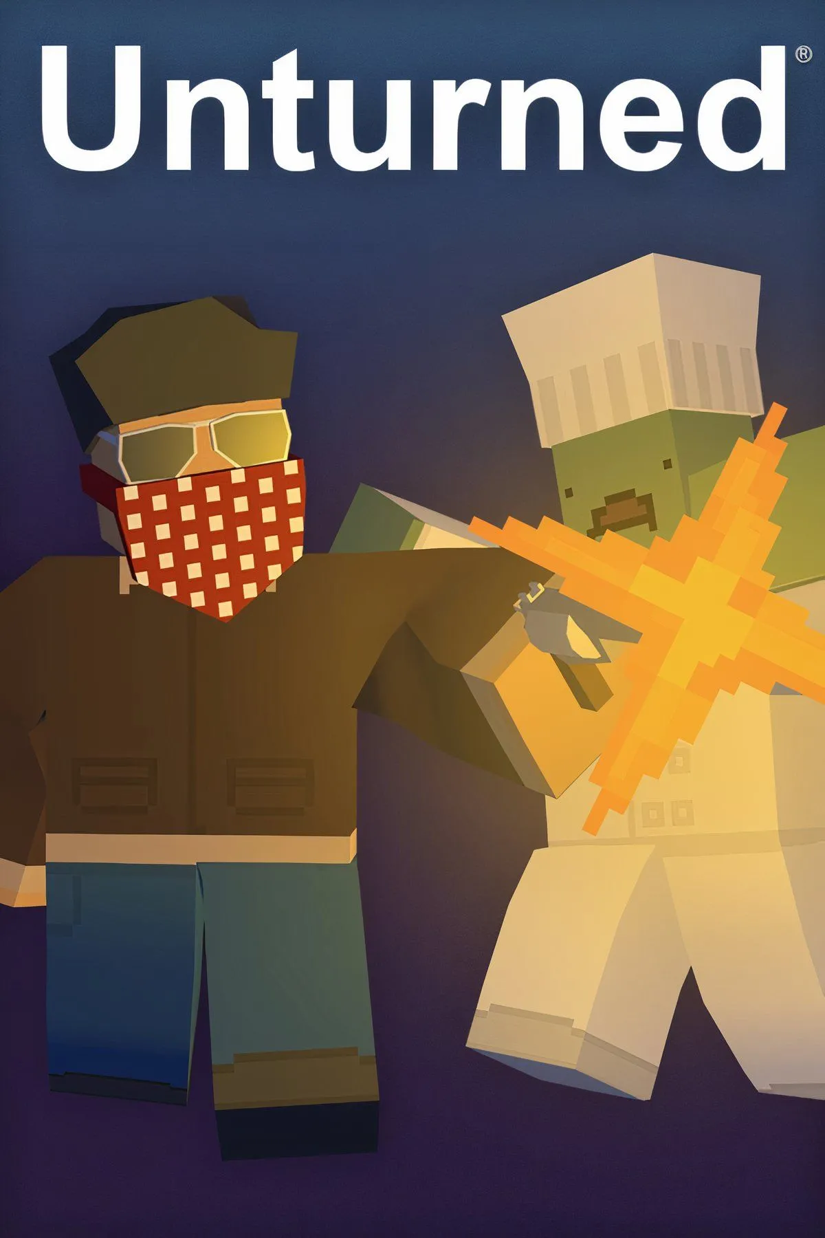 Cảnh sinh tồn block với zombie và người chơi trong Unturned
