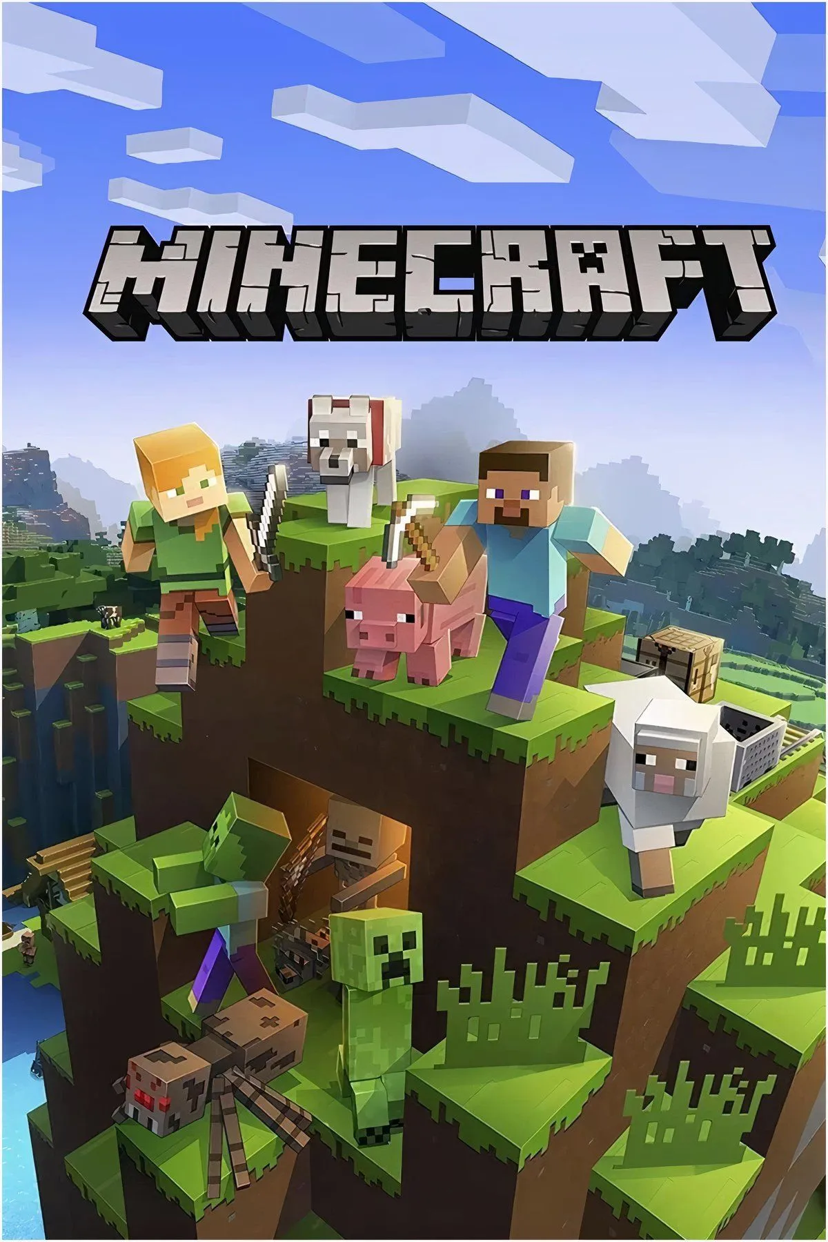 Cảnh thế giới Minecraft với phong cách đồ họa khối vuông đặc trưng và ánh sáng ấm áp
