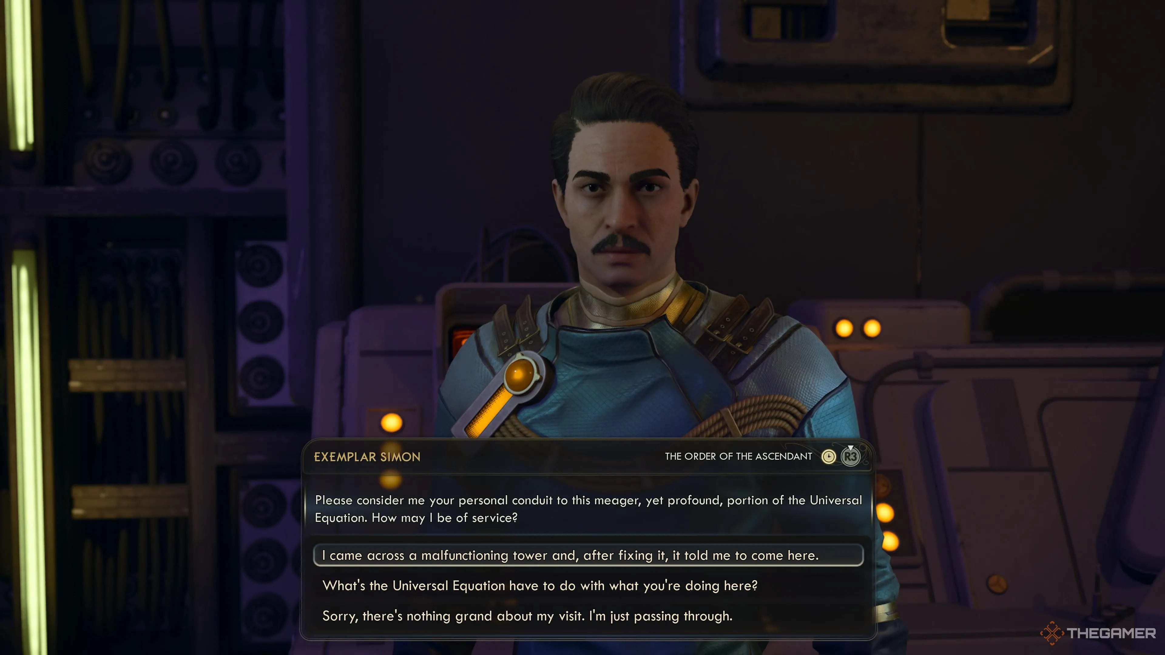 Exemplar Simon giải thích về hệ thống tower sét ở Praetor, The Outer Worlds 2