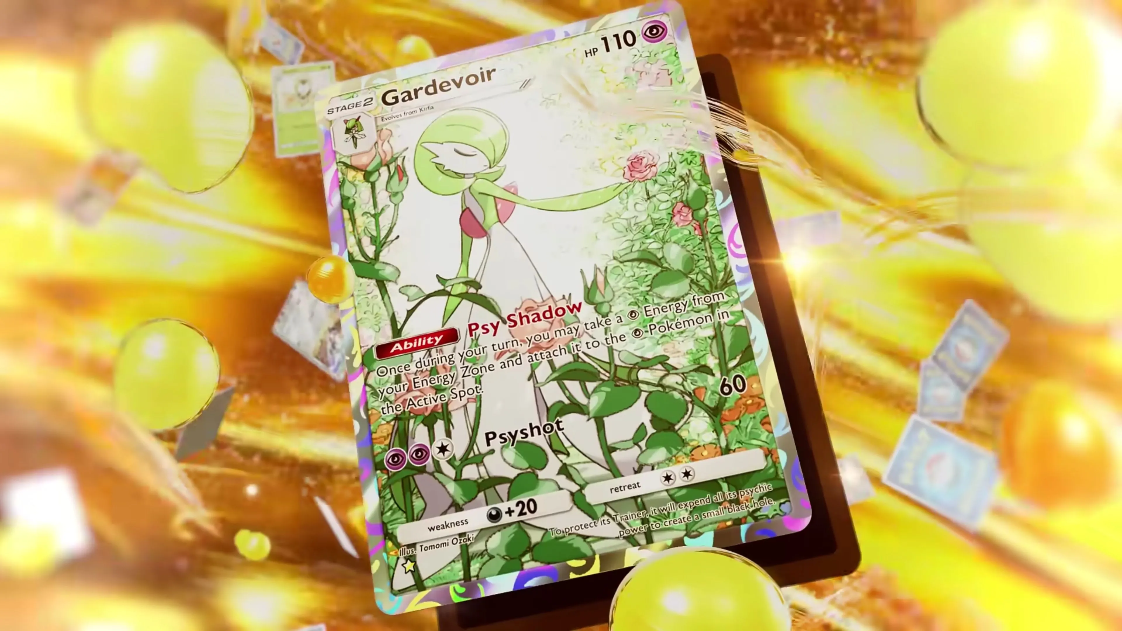 Full art Gardevoir trong Pokemon TCG Pocket, ví dụ thẻ art xuất hiện trong nhiều gói booster khác nhau