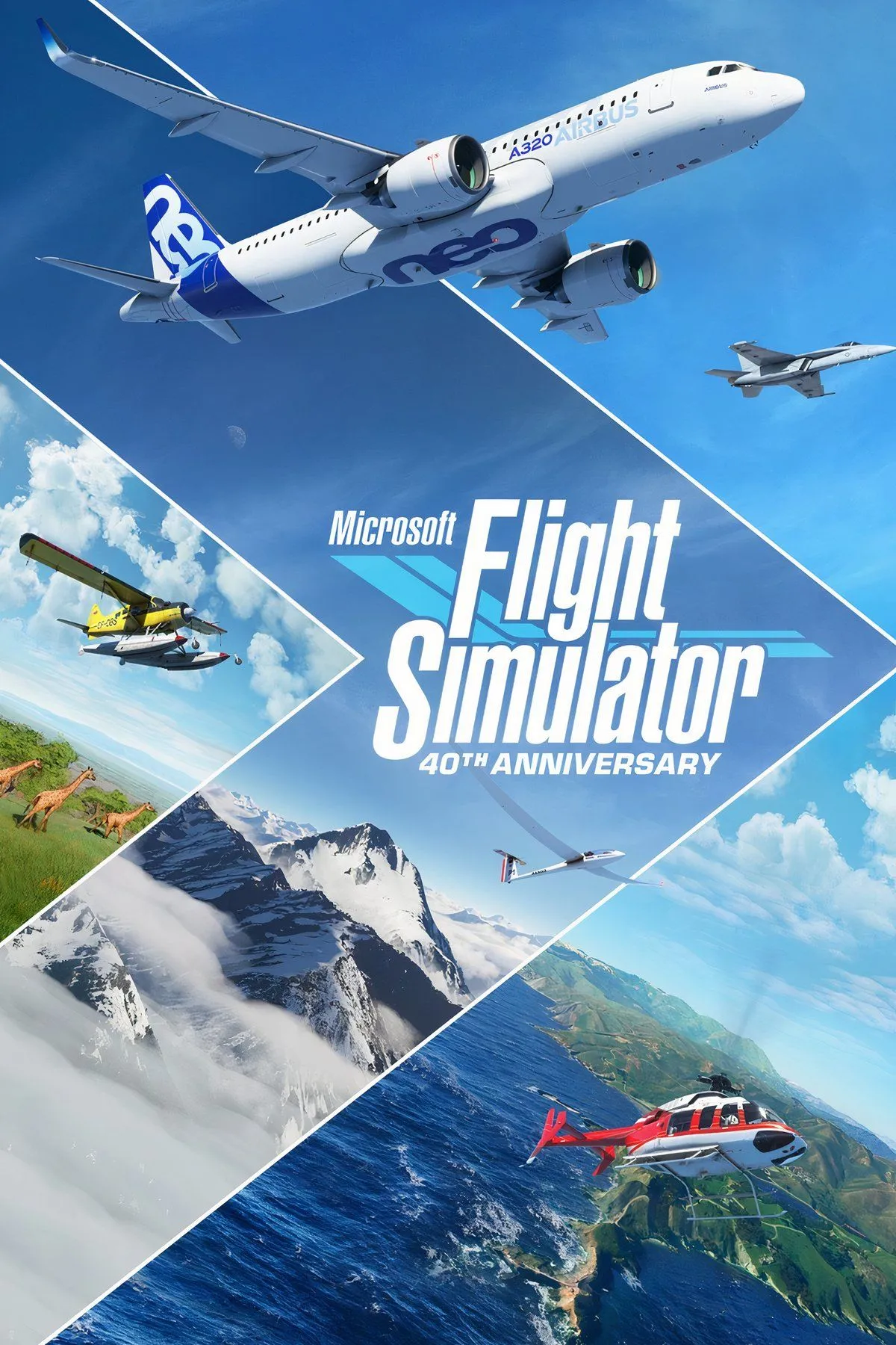 Giao diện Microsoft Flight Simulator, cảnh máy bay cất cánh trên nền thiên nhiên tỉ mỉ