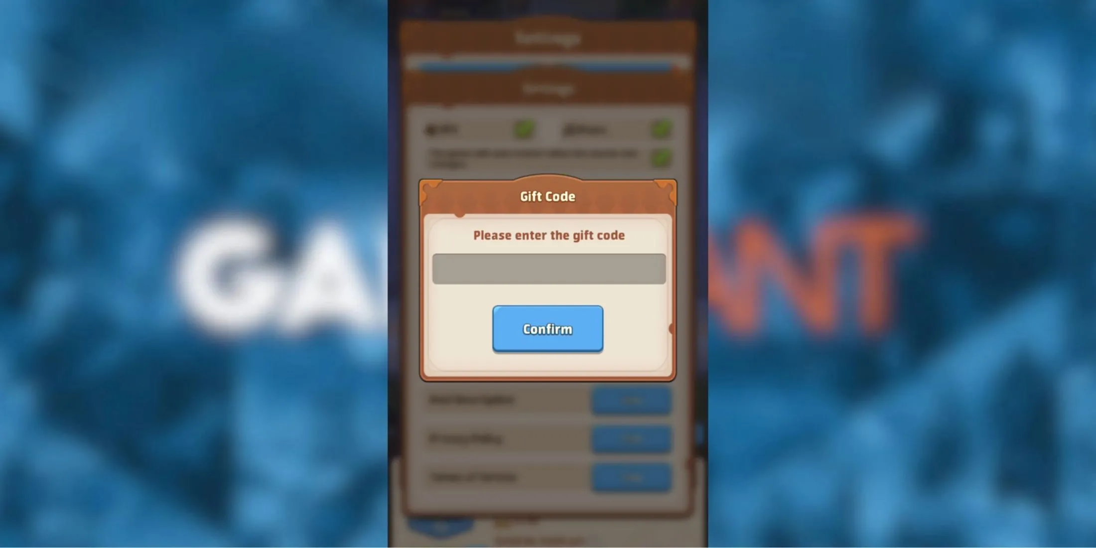 Giao diện nhập mã quà tặng Top Heroes trên menu cài đặt