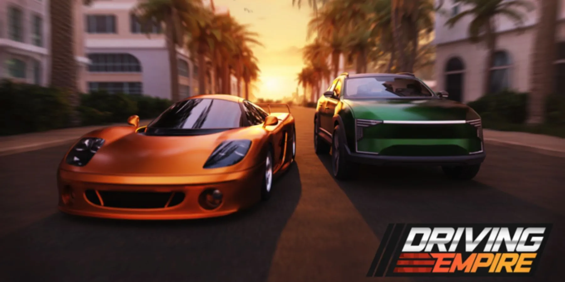 Giao diện thế giới Driving Empire với nhiều xe đậu trong bãi đỗ — phù hợp để mua sắm và trưng bày garage