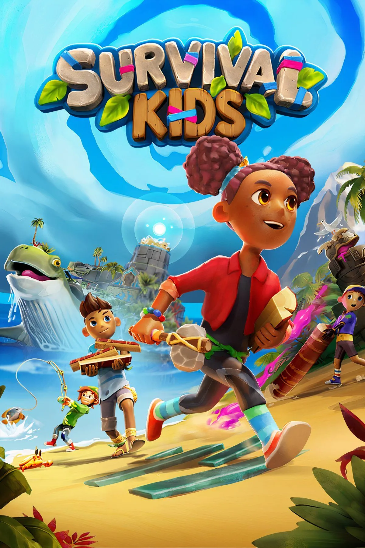 Hình artwork Survival Kids với bối cảnh đảo hoang và trẻ em sinh tồn trên Switch 2