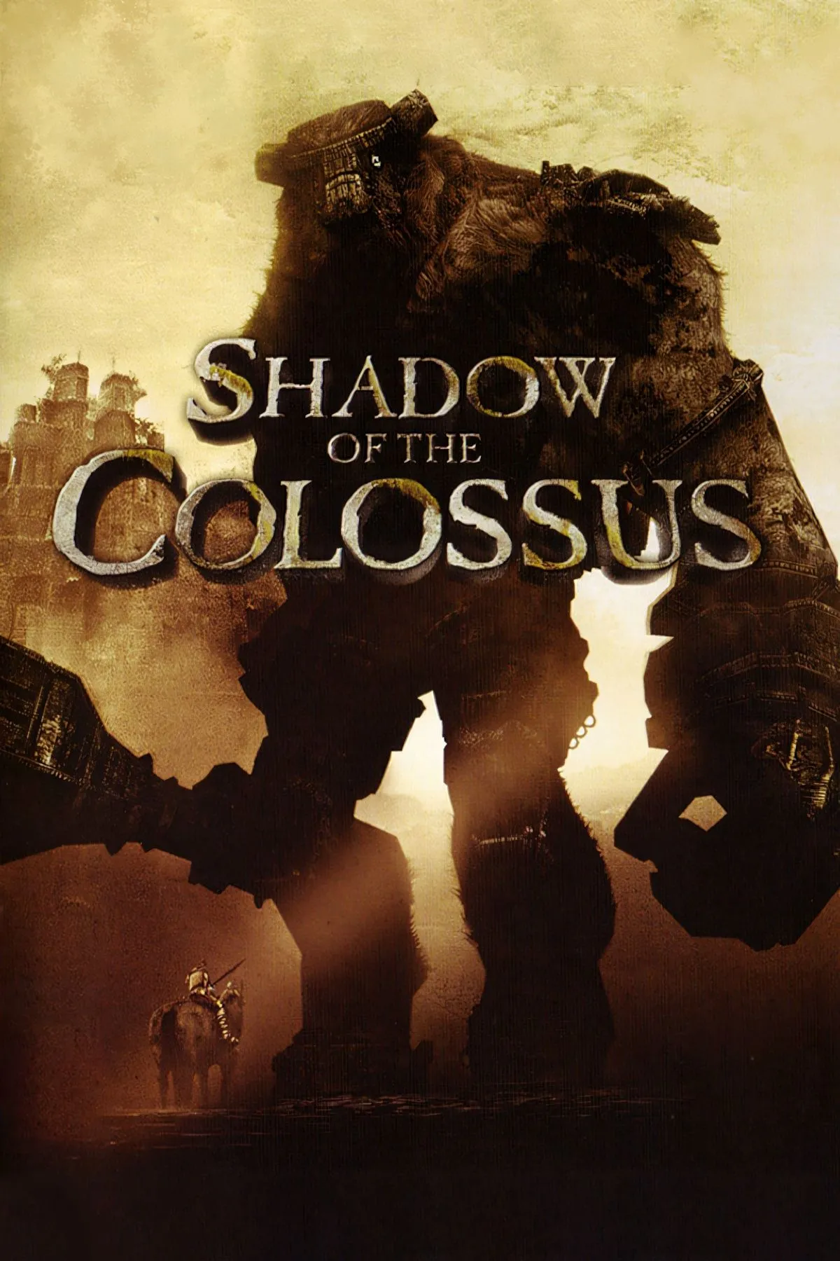 Hình Colossus khổng lồ giữa phong cảnh rộng lớn trong Shadow of the Colossus