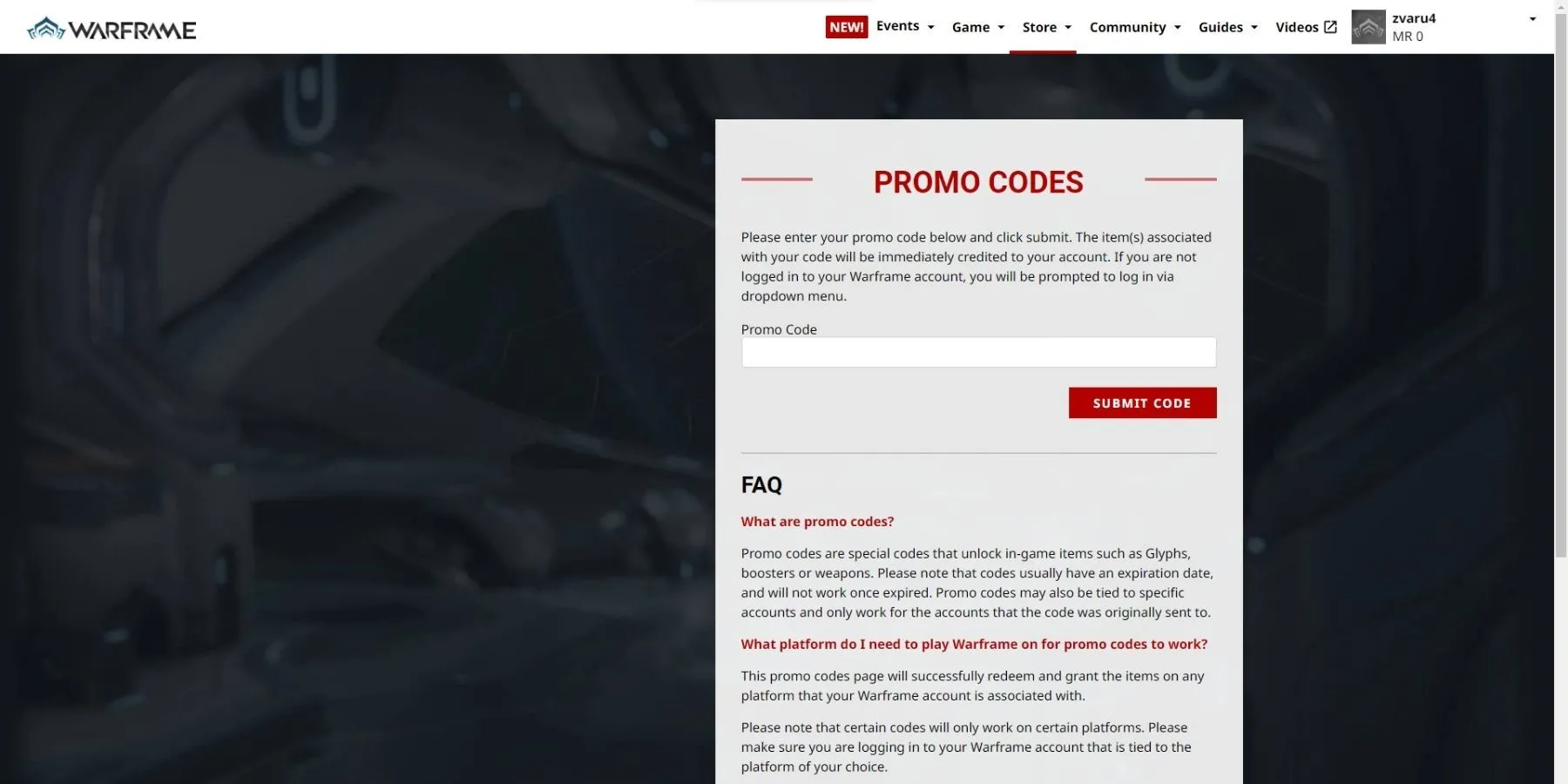 Hướng dẫn nhập promo code Warframe trên trang chính thức
