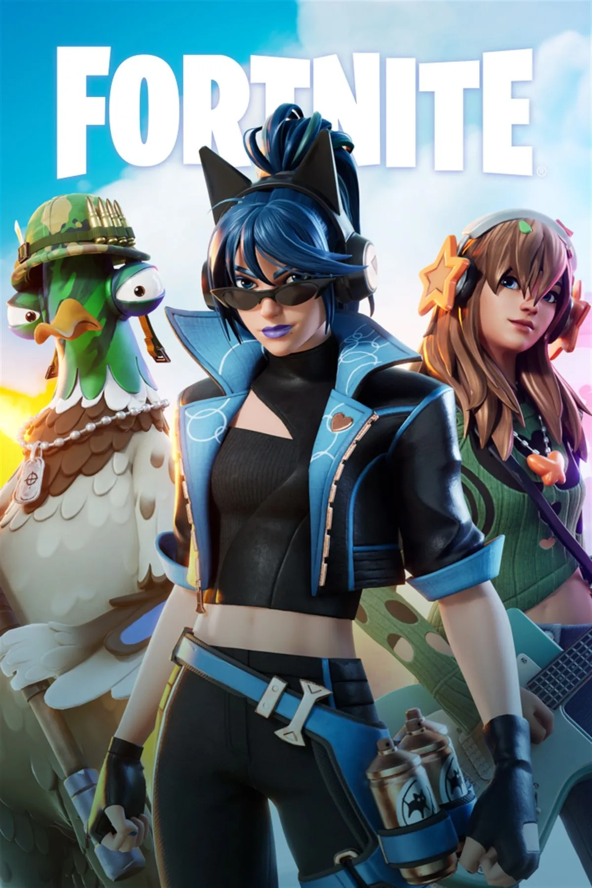 Key art Fortnite hợp tác Simpsons, Homer và Marge xuất hiện cùng Springfield