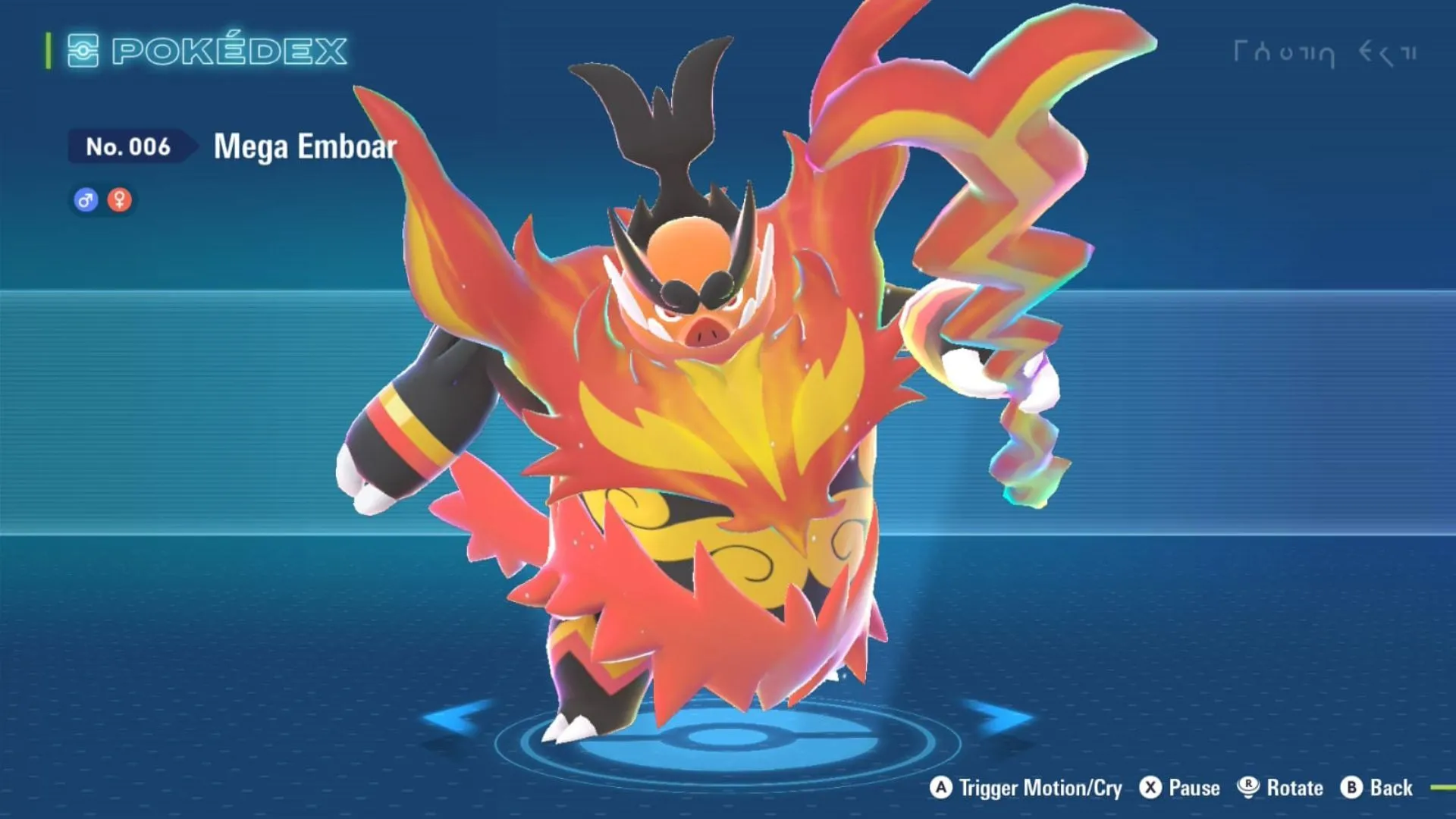 Mega Emboar với giáo lửa, thể hiện sự tăng cường công thủ