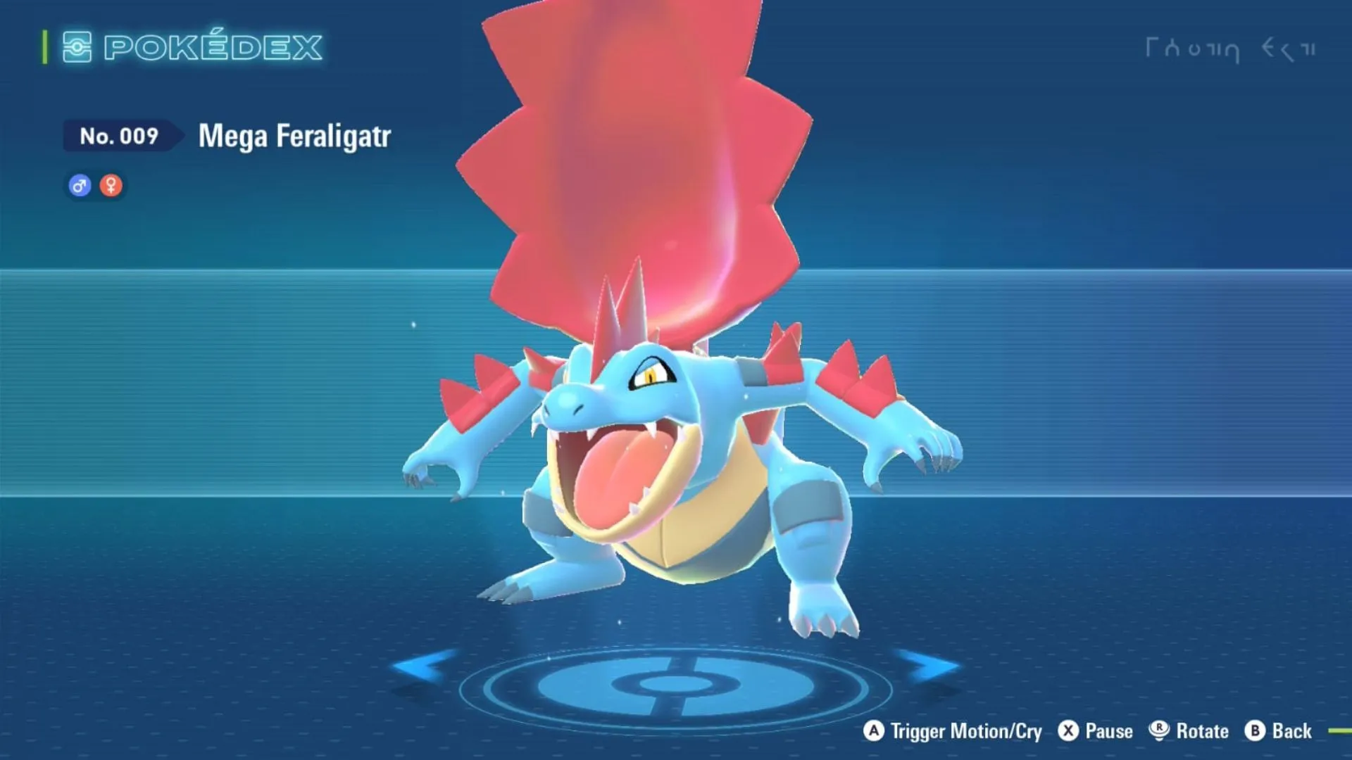 Mega Feraligatr khoe hàm răng và dáng vẻ hung dữ trong trận chiến