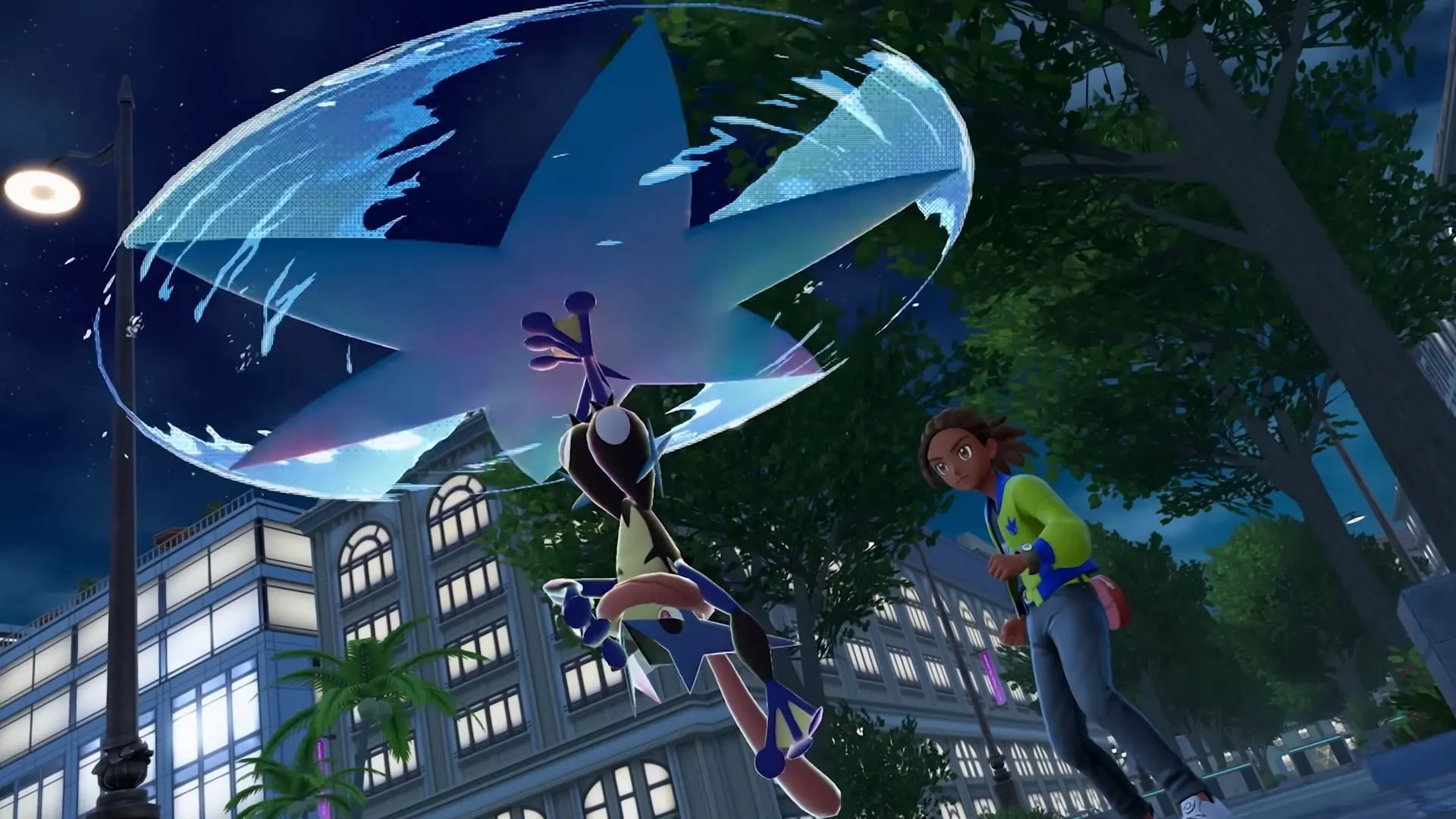 Mega Greninja xuất hiện bên cạnh huấn luyện viên trong Pokemon Legends: Z-A