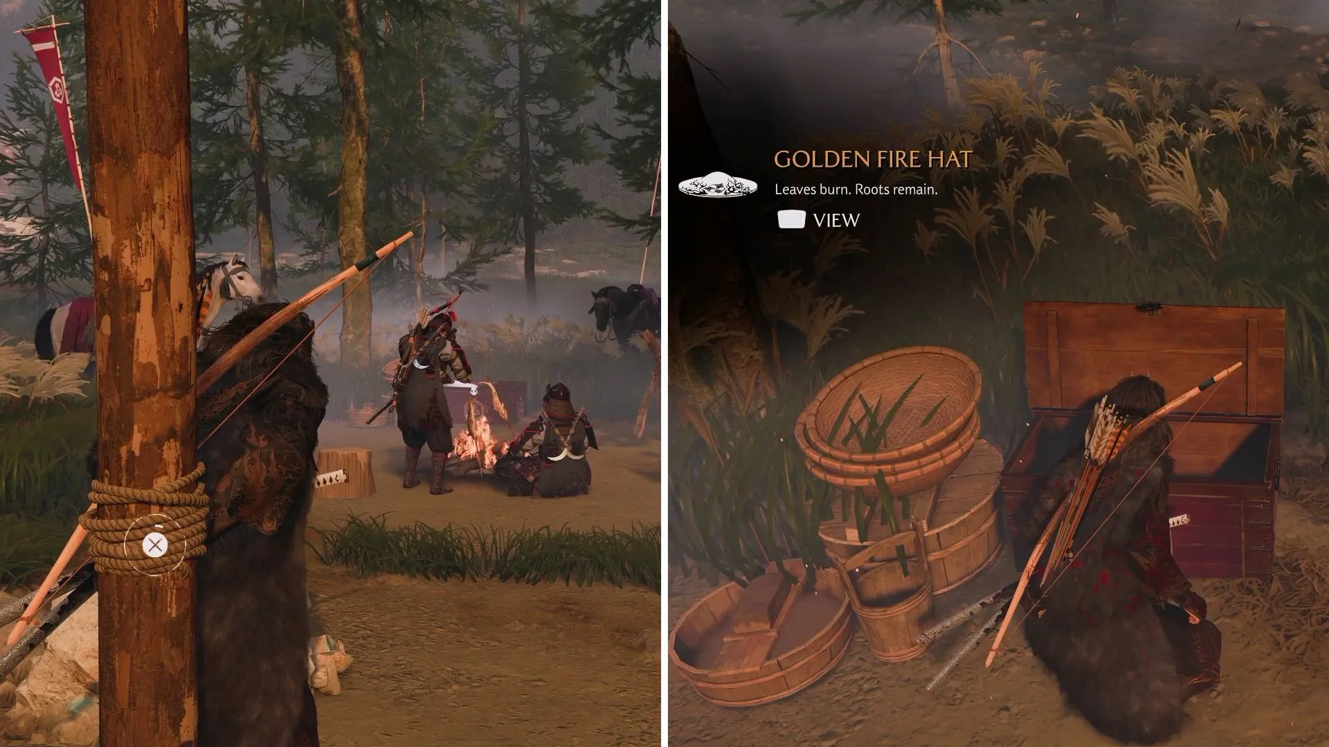 Mũ Vàng Lửa (Golden Fire Hat) đặt trong rương tím tại trại cướp Saito