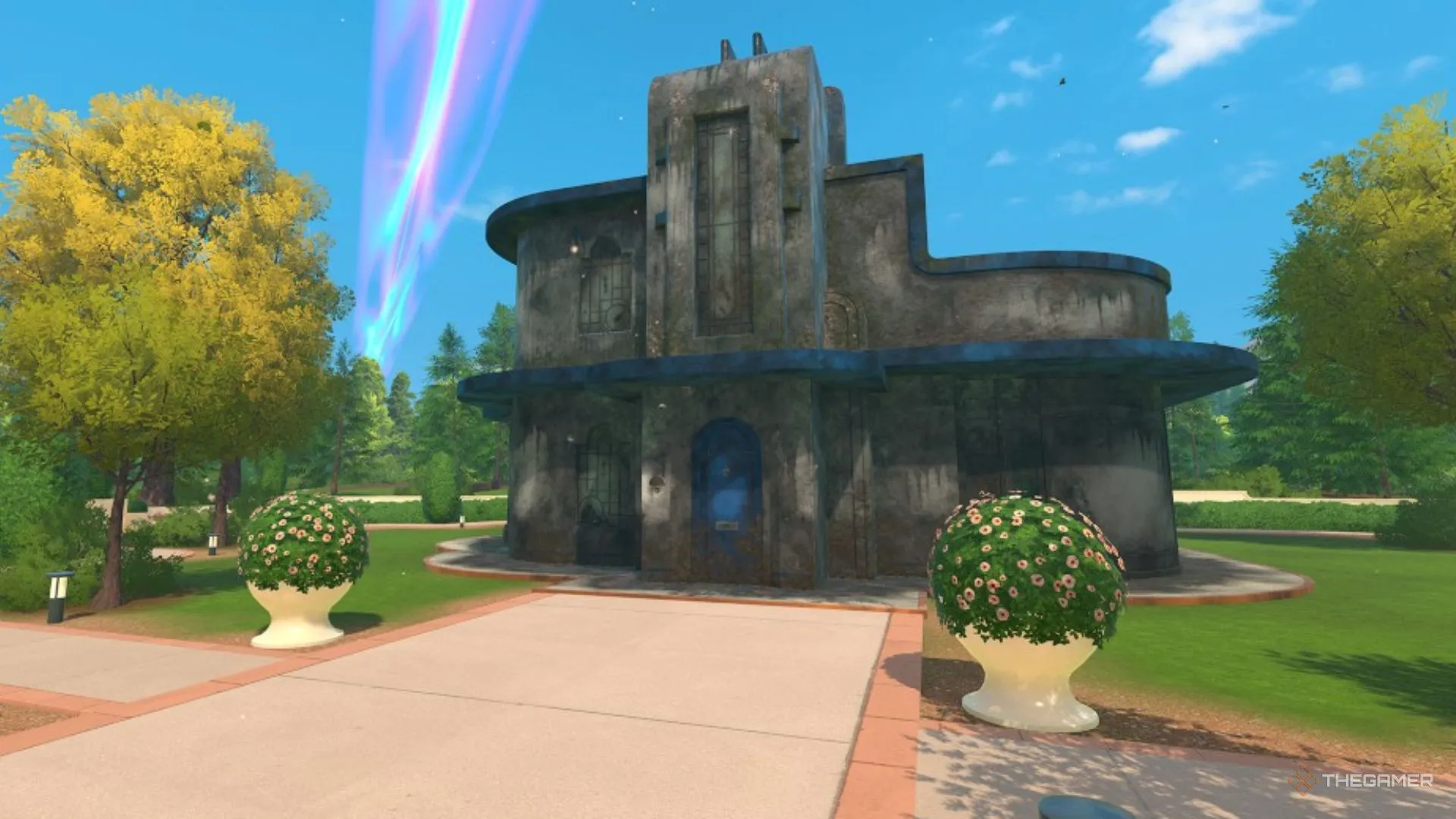 Ngôi nhà phong cách Art Deco phủ đầy bụi bẩn trước khi bắt đầu công việc rửa trong PowerWash Simulator 2.