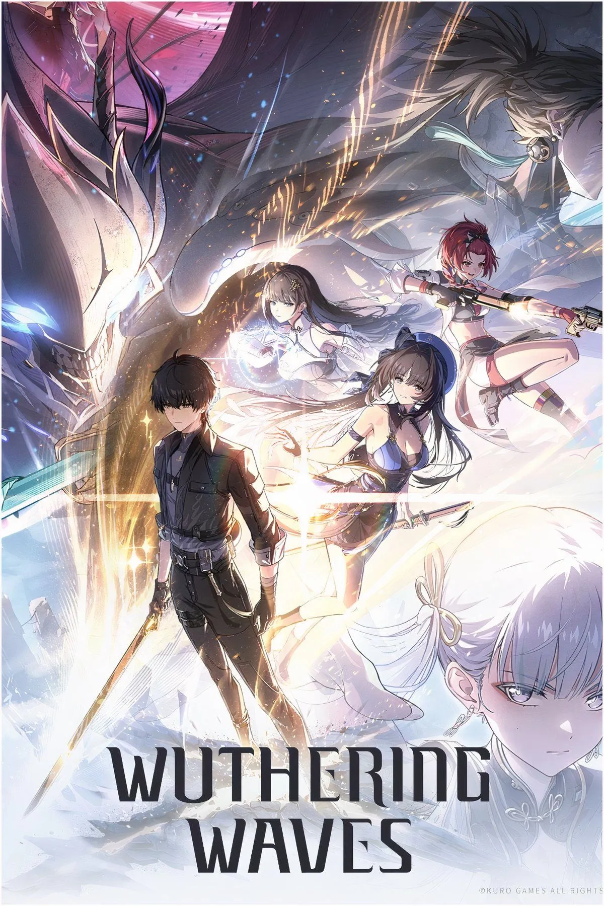 Nhân vật anime chiến đấu trong Wuthering Waves, cảnh nền rộng và chi tiết