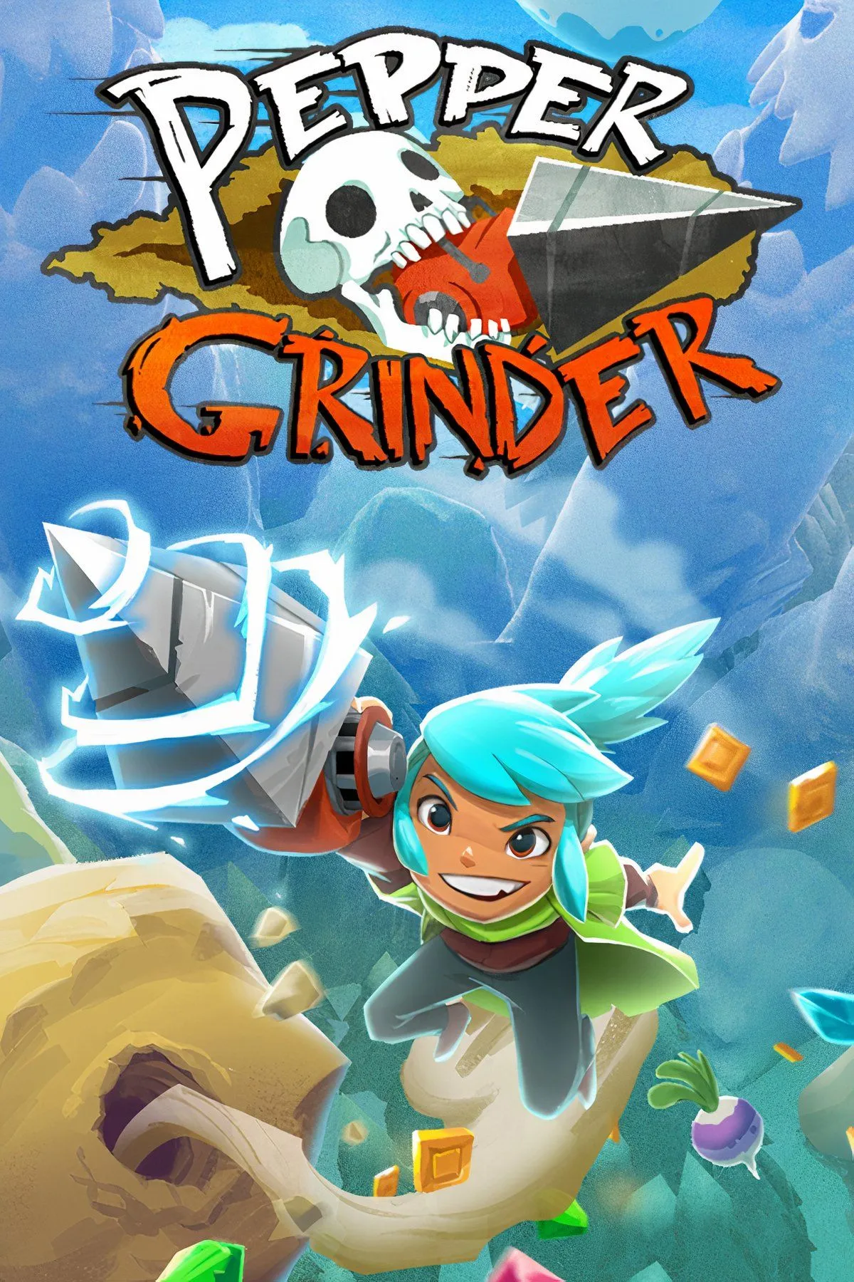 Nhan vat trong Pepper Grinder su dung khoan de dao va drill dash tao momentum trong gameplay indie